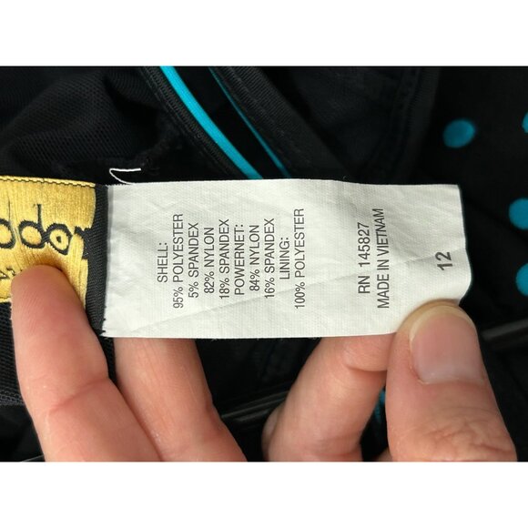 Robby Len Womens Polka Dot Swim Dress Black Teal Size 12 Beach Vacation - Picture 5 of 13